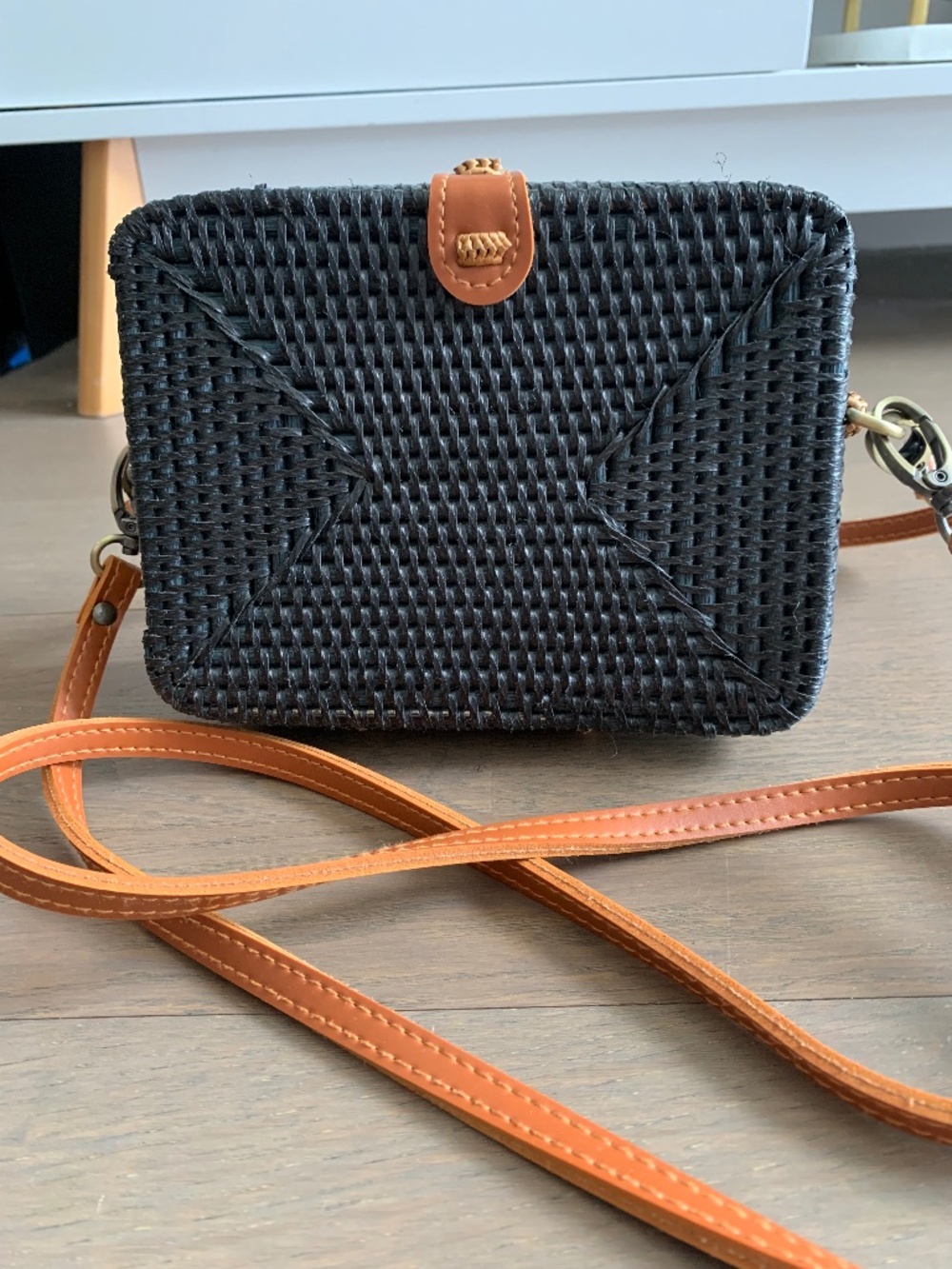 Anthropologie Boxy Rattan Crossbody Bag - Picture 3 of 16